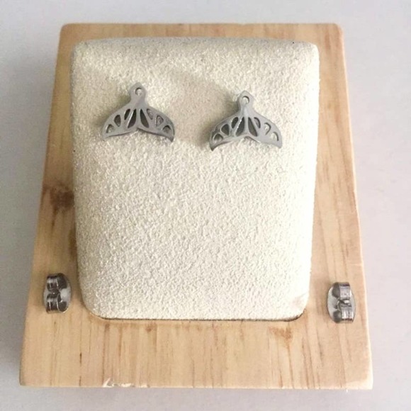 Stainless Steel Silver Mermaid Tail Cutout Earrings - Picture 2 of 7